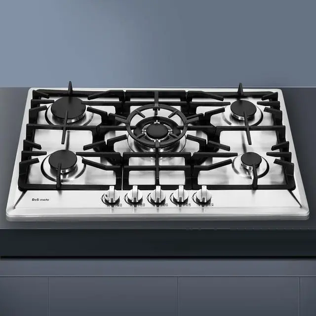 Alt view image 6 of 7 - 30 Inch Gas Cooktop, Built-in Stainless Steel 5 Burners Gas Stovetop LPG/NG Convertible Gas Stove Top Dual Fuel Gas Hob DM527-SC02