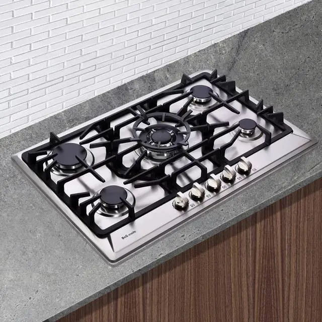 Alt view image 5 of 7 - 30 Inch Gas Cooktop, Built-in Stainless Steel 5 Burners Gas Stovetop LPG/NG Convertible Gas Stove Top Dual Fuel Gas Hob DM527-SC02