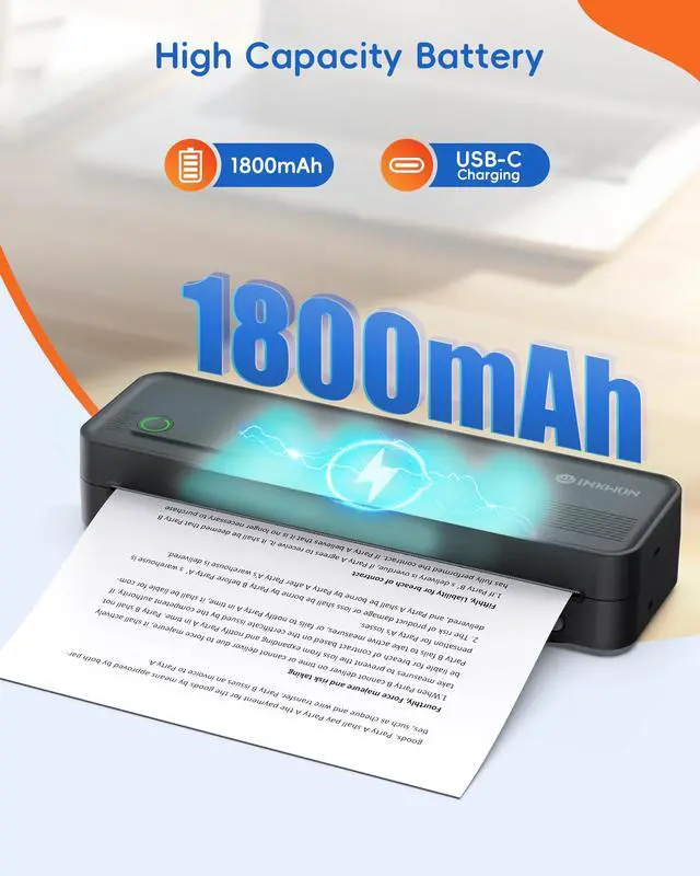 Alt view image 7 of 7 - A41 Bluetooth Thermal Printer, Portable Inkless Printer for Travel Supports 8.5 x 11 Inch Paper, Small Mobile Printing Device Ideal for Office, School, Home