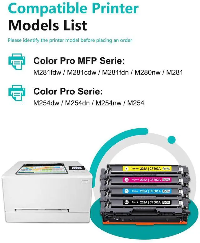 Alt view image 2 of 7 - 202A Toner Cartridges High Yield Replacement for HP 202A Ink CF500A Compaitble for Color Laser Pro MFP M280nw M281fdn M281fdw M281cdw M254nw M254dw M254dn Printer 4-Pack(BK/C/Y/M)