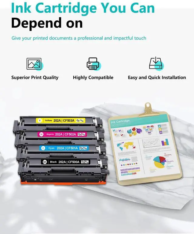 Alt view image 6 of 7 - 202A Toner Cartridges High Yield Replacement for HP 202A Ink CF500A Compaitble for Color Laser Pro MFP M280nw M281fdn M281fdw M281cdw M254nw M254dw M254dn Printer 4-Pack(BK/C/Y/M)