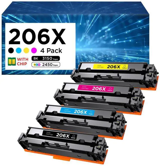 Main image of 206X Toner Cartridges 4 Pack with Chip Replacement for HP 206X W2110X 206A | Compatible with Laserjet Pro MFP M282nw M283fdw M283fdn Pro M255dw M255nw Printer (BK/C/M/Y)