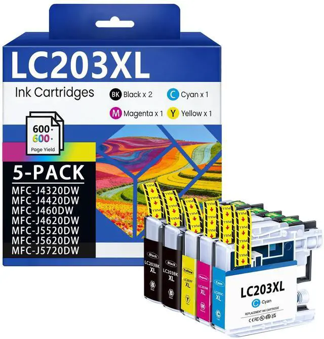 Main image of LC203XL Ink Cartridges High Yield 5-Pack 2BK/C/M/Y | Replacement for Brother LC203 XL LC201 LC203BK Ink MFC-J480DW MFC-J485DW MFC-J460DW MFC-J4620DW MFC-J4420DW Printer