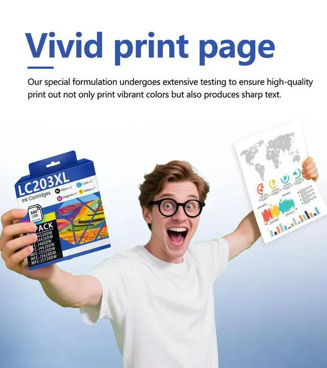 Alt view image 5 of 7 - LC203XL Ink Cartridges High Yield 5-Pack 2BK/C/M/Y | Replacement for Brother LC203 XL LC201 LC203BK Ink MFC-J480DW MFC-J485DW MFC-J460DW MFC-J4620DW MFC-J4420DW Printer
