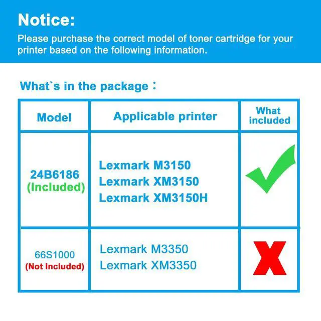 Alt view image 2 of 7 - Compatible Toner Cartridge Replacement for Lexmark 24B6186 16000 Pages M3150 XM3150 XM3150H (2-Pack Black)