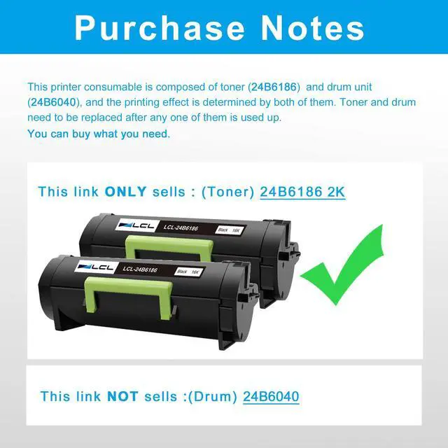 Alt view image 3 of 7 - Compatible Toner Cartridge Replacement for Lexmark 24B6186 16000 Pages M3150 XM3150 XM3150H (2-Pack Black)