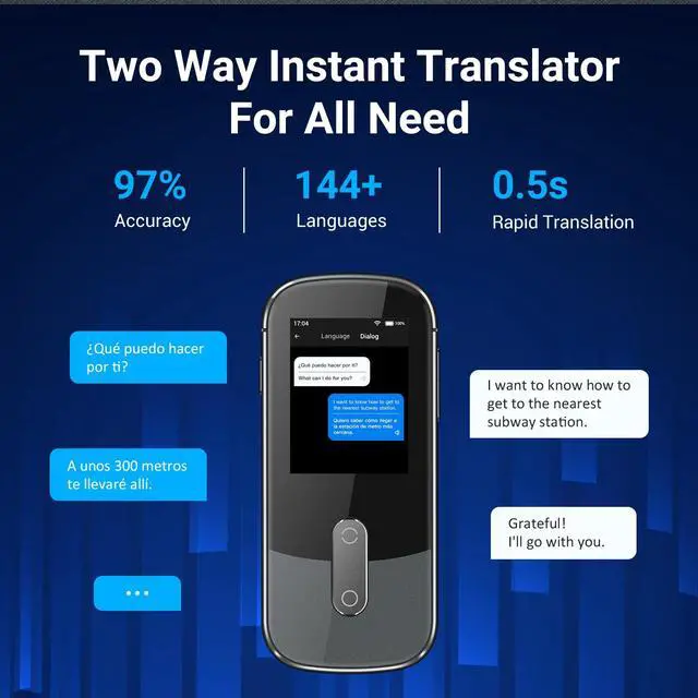 Alt view image 3 of 7 - W09 AI Translation Device Real Time, Language Voice Translator in 144 Languages & Accents with Photo/Text Translate, Offline Two-Way Traductor, Spanish Translating Devices for Business (Grey)
