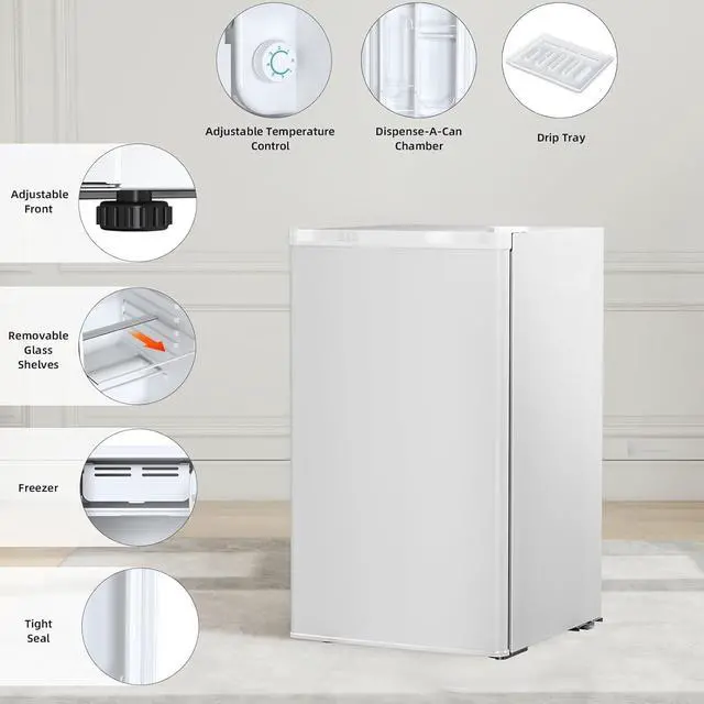 Alt view image 2 of 7 - 3.2 Cu.Ft Mini Fridge with Freezer, Freestanding Compact Refrigerator with Reversible Door & 7-Speed Thermostat, Small Fridge for Office, Apartment, Gameroom (WHITE)