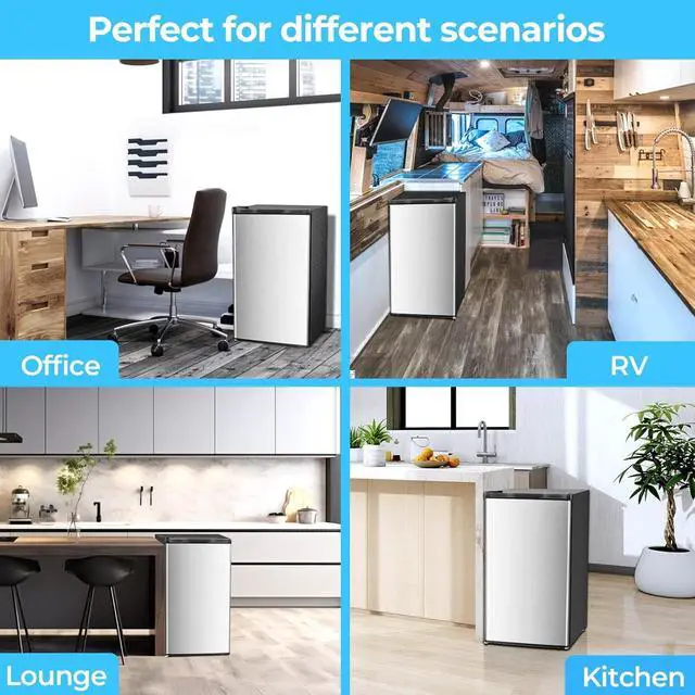 Alt view image 7 of 7 - 3.2 Cu.Ft Mini Fridge with Freezer, Freestanding Compact Refrigerator with Reversible Door & 7-Speed Thermostat, Small Fridge for Office, Apartment, Gameroom (STEEL)