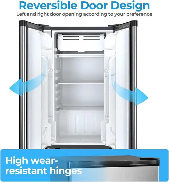 Alt view image 3 of 7 - 3.2 Cu.Ft Mini Fridge with Freezer, Freestanding Compact Refrigerator with Reversible Door & 7-Speed Thermostat, Small Fridge for Office, Apartment, Gameroom (STEEL)