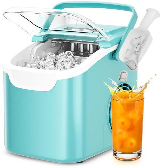 Main image of Countertop Ice Maker, Portable Ice Machine with Carry Handle, 26.5Lbs/24H, 2 Sizes Bullet Ice, 8Cubes in 6 Mins Office/Kitchen/Bar White
