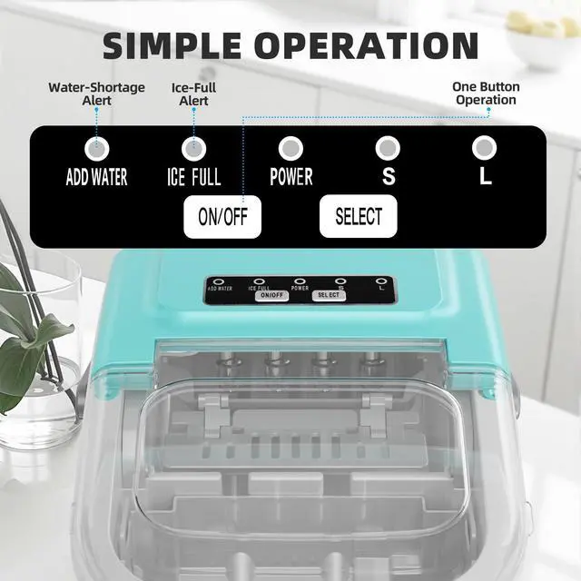 Alt view image 3 of 7 - Countertop Ice Maker, Portable Ice Machine with Carry Handle, 26.5Lbs/24H, 2 Sizes Bullet Ice, 8Cubes in 6 Mins Office/Kitchen/Bar White