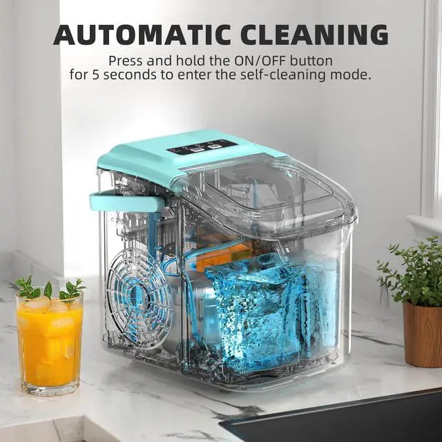 Alt view image 5 of 7 - Countertop Ice Maker, Portable Ice Machine with Carry Handle, 26.5Lbs/24H, 2 Sizes Bullet Ice, 8Cubes in 6 Mins Office/Kitchen/Bar White