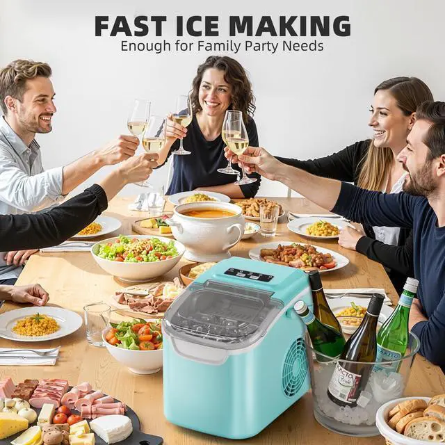 Alt view image 7 of 7 - Countertop Ice Maker, Portable Ice Machine with Carry Handle, 26.5Lbs/24H, 2 Sizes Bullet Ice, 8Cubes in 6 Mins Office/Kitchen/Bar White