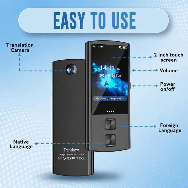 Alt view image 2 of 7 - AI Language Translator Device, Voice-Text Translator Device in 138 Languages For Business and Learning, Online/Offline/ChatGPT/Photo Translation
