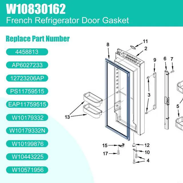 Alt view image 5 of 7 - 2 Pack-W10830162 Refrigerator Door Gasket Replacement for Whirlpool, Kenmore, Kitchen-Aid Refrigerator Door Seal, 39.7"x16.9" Fridge Door Gasket Seal fit Model WRF535SMBM00, KBFS20EVMS13, IX6HHEXDSM00