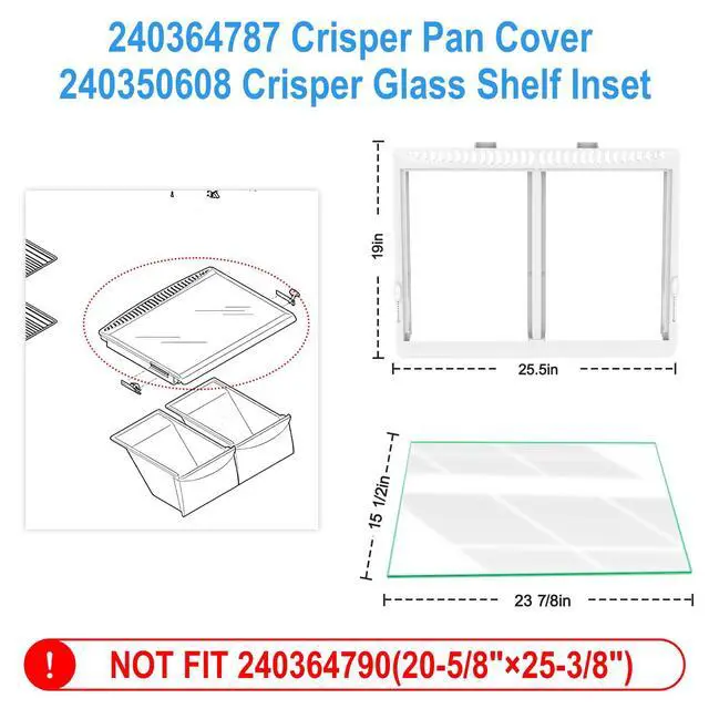 Alt view image 3 of 7 - UPGRADED 240364787 Refrigerator Crisper Drawer Cover with 240350608 Crisper Glass Replacement Compatible with Frigidaire kenmore Refrigerator Drawer Replacement, Fridge Crisper Pan Drawer Cover