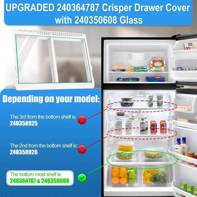 Alt view image 4 of 7 - UPGRADED 240364787 Refrigerator Crisper Drawer Cover with 240350608 Crisper Glass Replacement Compatible with Frigidaire kenmore Refrigerator Drawer Replacement, Fridge Crisper Pan Drawer Cover