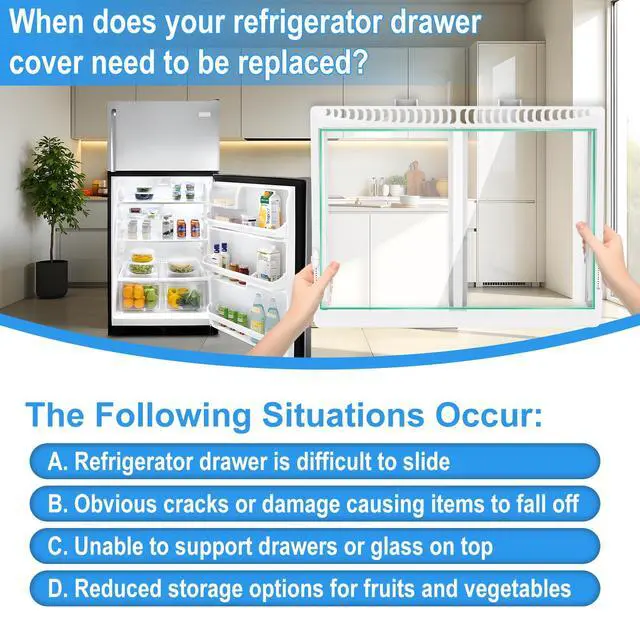 Alt view image 7 of 7 - UPGRADED 240364787 Refrigerator Crisper Drawer Cover with 240350608 Crisper Glass Replacement Compatible with Frigidaire kenmore Refrigerator Drawer Replacement, Fridge Crisper Pan Drawer Cover