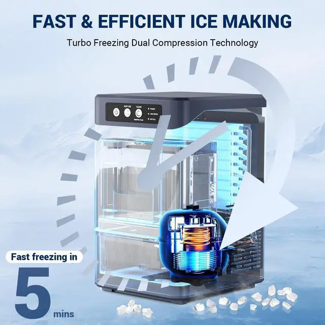 Alt view image 2 of 7 - Nugget Ice Maker Countertop, 44lbs/24H with 0.8 Gallon Tank, ETL Approval, Chewable Soft Pellet Ice Ready in 5 Mins, Stainless Steel Countertop Ice Maker with Self-Cleaning for Home, Office, RV