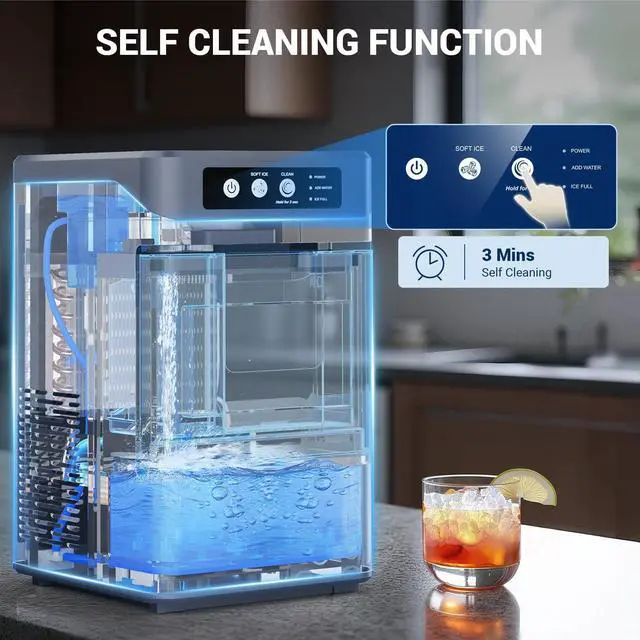 Alt view image 6 of 7 - Nugget Ice Maker Countertop, 44lbs/24H with 0.8 Gallon Tank, ETL Approval, Chewable Soft Pellet Ice Ready in 5 Mins, Stainless Steel Countertop Ice Maker with Self-Cleaning for Home, Office, RV