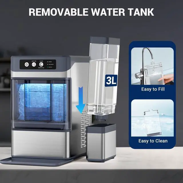 Alt view image 4 of 7 - Nugget Ice Maker Countertop, 44lbs/24H with 0.8 Gallon Tank, ETL Approval, Chewable Soft Pellet Ice Ready in 5 Mins, Stainless Steel Countertop Ice Maker with Self-Cleaning for Home, Office, RV