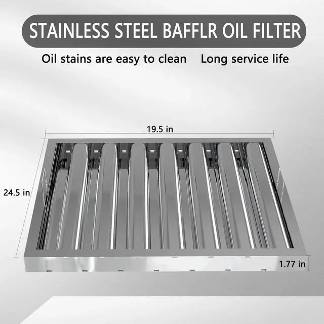 Alt view image 2 of 6 - Stainless Steel Commercial Kitchen Hood Filter, Range Hood Baffle Grease Filter for Restaurant Exhaust Hoods, UL/NSF Listed, 19.5W x 24.5H Inch 7 Grooves Hood Filters5 Pack