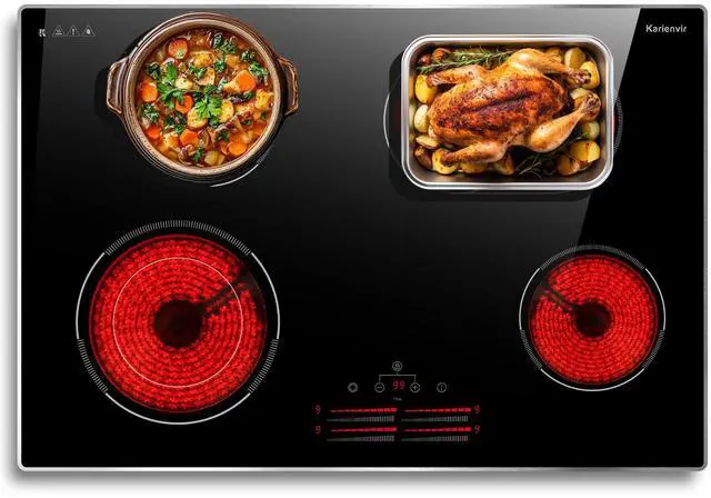 Main image of 30 Inch Electric Cooktop, 4 Burner Electric Stove with Double Ring Burner & Extended Zone, 6600W Electrics Cooktop 220V-240V, 9 Power Levels, Slide Control, Safety Lock, Timer
