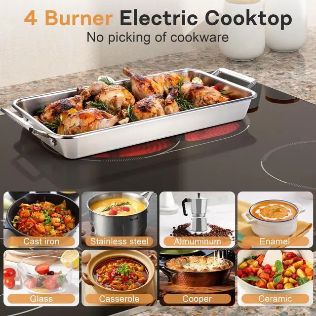 Alt view image 3 of 7 - 30 Inch Electric Cooktop, 4 Burner Electric Stove with Double Ring Burner & Extended Zone, 6600W Electrics Cooktop 220V-240V, 9 Power Levels, Slide Control, Safety Lock, Timer