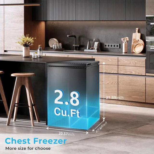 Alt view image 2 of 7 - Chest Freezer 3.0 Cubic Feet Compact Freezer with 2 Removable Baskets, Free Standing Top open Door Deep Freezer, Adjustable Temperature for Home Dorm, Bar, Basement, Kitchen