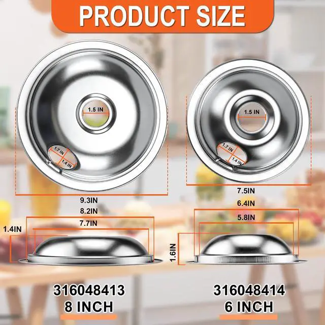 Alt view image 4 of 7 - 2*316048413(8") 2*316048414(6") Electric Stove Burner Drip Pans MP22YA Electric Range Burner Element Set MP15YA(6") MP21YA(8") Compatible with Frigidaire Kenmore Crosley Range Oven/Stove by