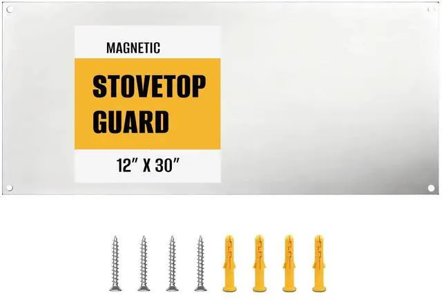Main image of 12" x 30" Magnetic Stainless Steel Stove Backsplash, Brushed Metal Wall Protector for Kitchen, Ultra Flat Splatter Guard Panel with 4 Pre-Drilled Holes, Easy to Install & Clean-2PCS