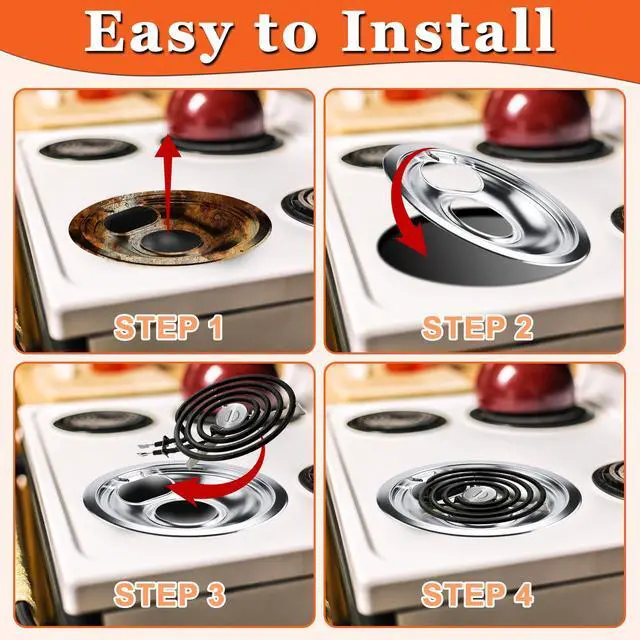 Alt view image 7 of 7 - 2*316048413(8") 2*316048414(6") Electric Stove Burner Drip Pans MP22YA Electric Range Burner Element Set MP15YA(6") MP21YA(8") Compatible with Frigidaire Kenmore Crosley Range Oven/Stove by