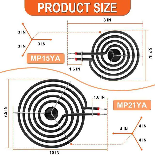 Alt view image 5 of 7 - 2*316048413(8") 2*316048414(6") Electric Stove Burner Drip Pans MP22YA Electric Range Burner Element Set MP15YA(6") MP21YA(8") Compatible with Frigidaire Kenmore Crosley Range Oven/Stove by