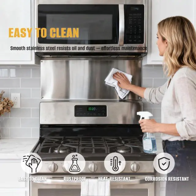 Alt view image 2 of 6 - 12" x 30" Magnetic Stainless Steel Stove Backsplash, Brushed Metal Wall Protector for Kitchen, Ultra Flat Splatter Guard Panel with 4 Pre-Drilled Holes, Easy to Install & Clean-2PCS