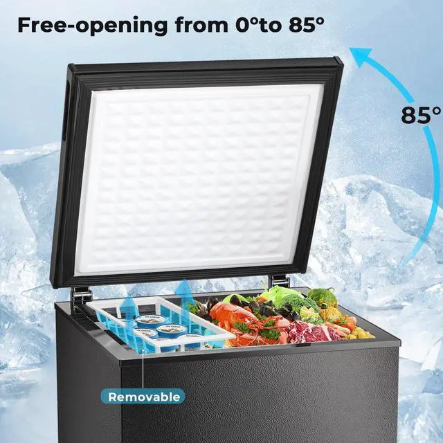 Alt view image 3 of 7 - Chest Freezer 3.0 Cubic Feet Compact Freezer with 2 Removable Baskets, Free Standing Top open Door Deep Freezer, Adjustable Temperature for Home Dorm, Bar, Basement, Kitchen