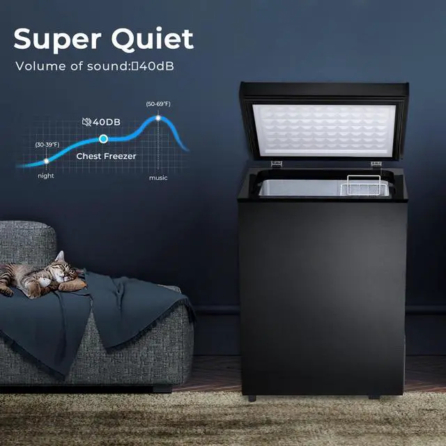 Alt view image 4 of 7 - Chest Freezer 3.0 Cubic Feet Compact Freezer with 2 Removable Baskets, Free Standing Top open Door Deep Freezer, Adjustable Temperature for Home Dorm, Bar, Basement, Kitchen