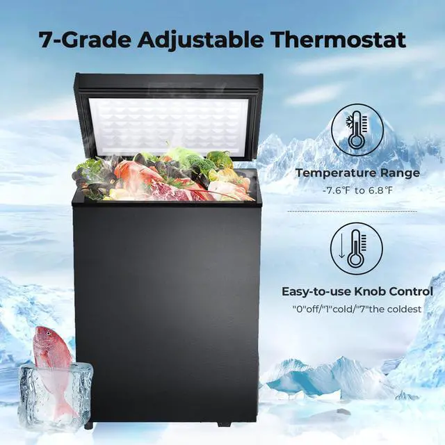 Alt view image 6 of 7 - Chest Freezer 3.0 Cubic Feet Compact Freezer with 2 Removable Baskets, Free Standing Top open Door Deep Freezer, Adjustable Temperature for Home Dorm, Bar, Basement, Kitchen