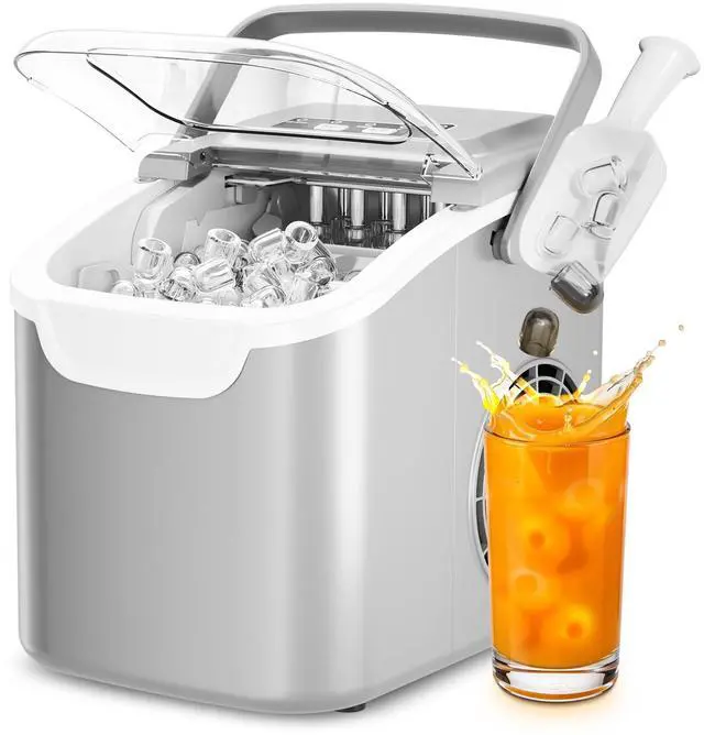 Main image of Countertop Ice Maker, Portable Ice Machine with Carry Handle, 26.5Lbs/24H, 2 Sizes Bullet Ice, 8Cubes in 6 Mins Office/Kitchen/Bar Grey