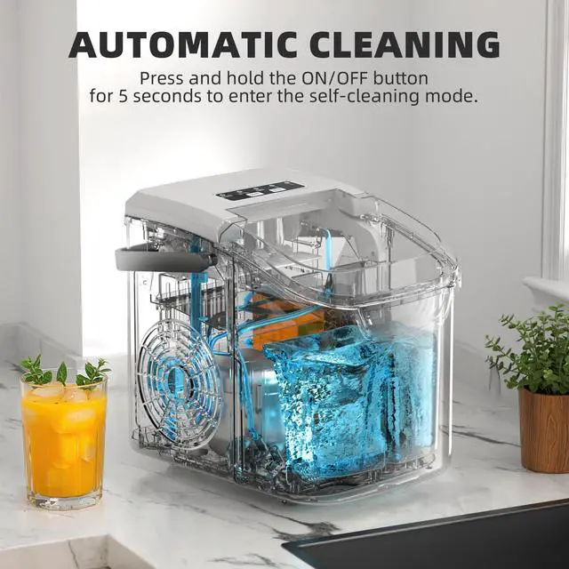 Alt view image 5 of 7 - Countertop Ice Maker, Portable Ice Machine with Carry Handle, 26.5Lbs/24H, 2 Sizes Bullet Ice, 8Cubes in 6 Mins Office/Kitchen/Bar Grey