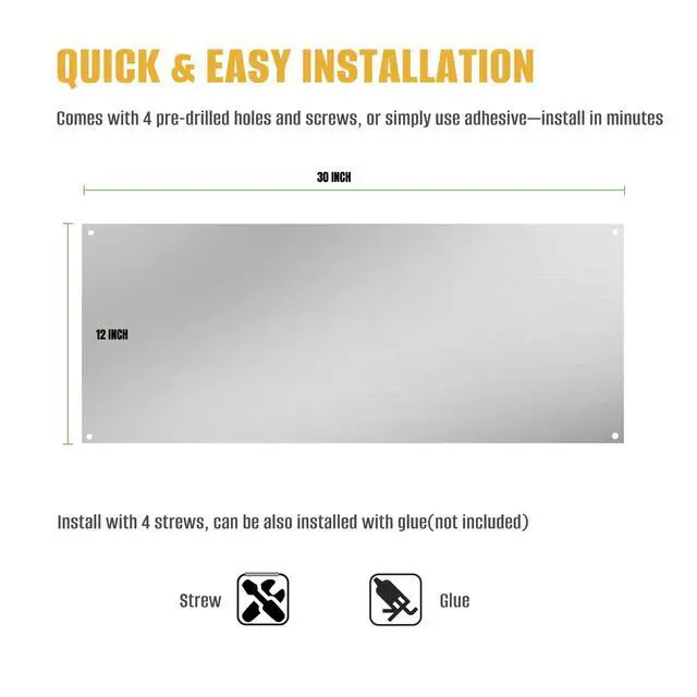 Alt view image 5 of 6 - 12" x 30" Magnetic Stainless Steel Stove Backsplash, Brushed Metal Wall Protector for Kitchen, Ultra Flat Splatter Guard Panel with 4 Pre-Drilled Holes, Easy to Install & Clean-2PCS