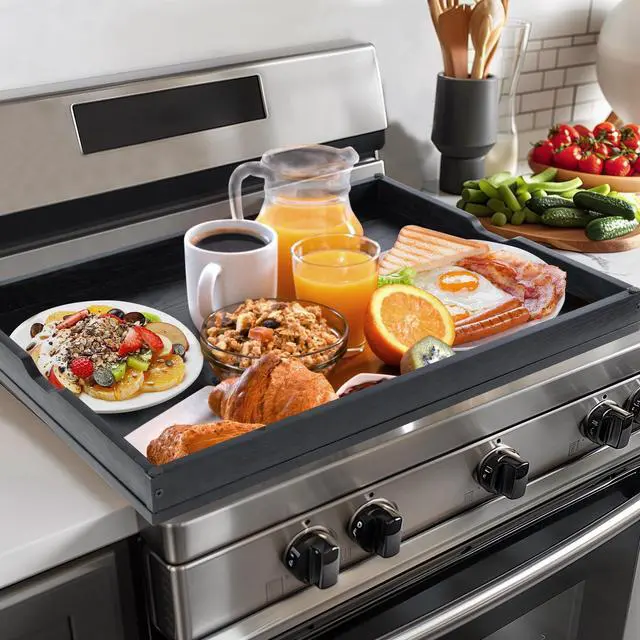 Main image of Noodle Board Stove Cover for Stoves, Wooden Cover Built-in Handles | 30"L x 22"W x 2.4"Th Heavyweight Stove Top Cover For Gas Burners & Electric Stove, Serving Tray, Space Saver, Black