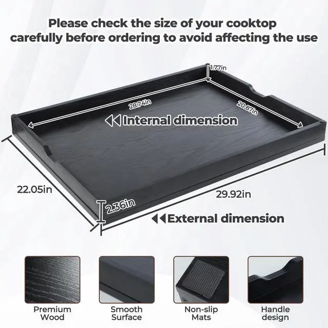 Alt view image 2 of 7 - Noodle Board Stove Cover for Stoves, Wooden Cover Built-in Handles | 30"L x 22"W x 2.4"Th Heavyweight Stove Top Cover For Gas Burners & Electric Stove, Serving Tray, Space Saver, Black
