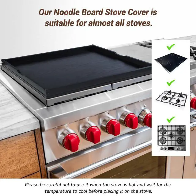 Alt view image 3 of 7 - Noodle Board Stove Cover for Stoves, Wooden Cover Built-in Handles | 30"L x 22"W x 2.4"Th Heavyweight Stove Top Cover For Gas Burners & Electric Stove, Serving Tray, Space Saver, Black