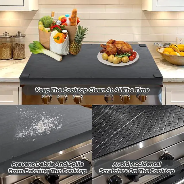 Alt view image 6 of 7 - Noodle Board Stove Cover for Stoves, Wooden Cover Built-in Handles | 30"L x 22"W x 2.4"Th Heavyweight Stove Top Cover For Gas Burners & Electric Stove, Serving Tray, Space Saver, Black