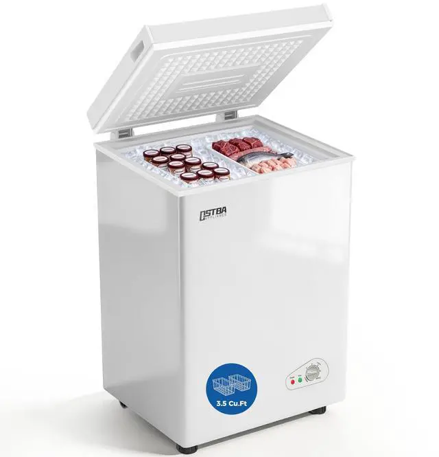 Main image of 3.5 Cu.Ft Chest Freezer, Compact Deep Freezer with 2 Removable Baskets, Bottom Wheels, 6-Level Temperature Control with Fast Freeze Mode, Energy Saving Quiet Freezer, White