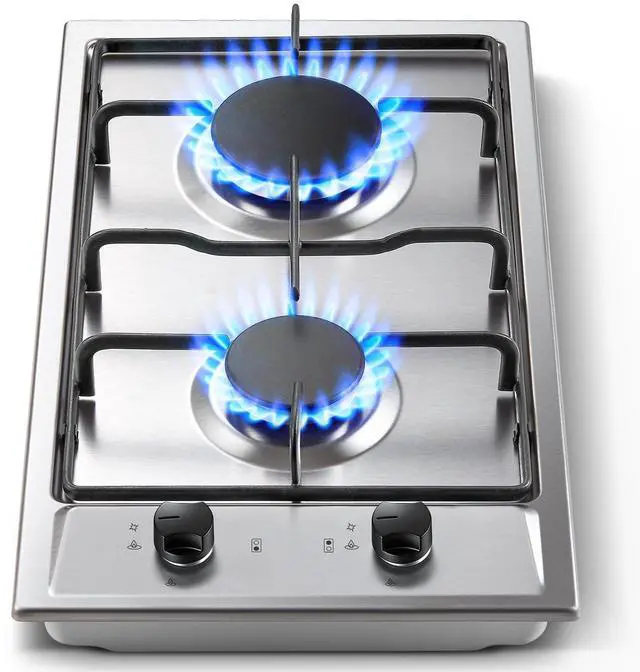 Main image of Gas Cooktop 2 Burner, 12 Inch Built-in Propane Cooktop, NG/LPG Dual Fuel Gas Stove Top with Thermocouple Safety Protection, Stainless Steel Stove for Apartment, Kitchen & RV