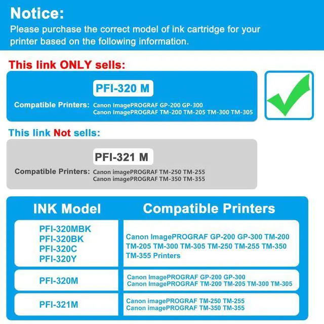 Alt view image 2 of 6 - Compatible PFI-320 PFI-320M Magenta High Yield 300-ml Ink Cartridge (2892C001AA) Replacement for Canon PFI-320M ImagePROGRAF GP-200 GP-300 TM-200 TM-205 TM-300 TM-305 Printers (1-Pack)