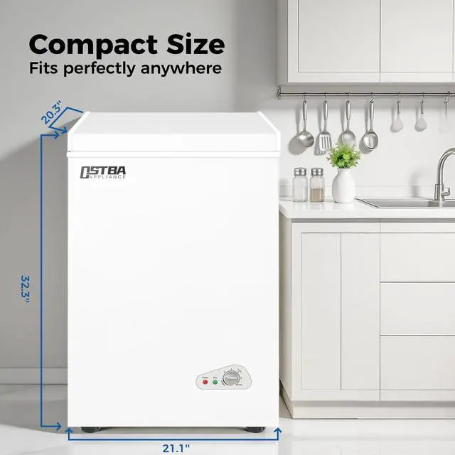 Alt view image 3 of 7 - 3.5 Cu.Ft Chest Freezer, Compact Deep Freezer with 2 Removable Baskets, Bottom Wheels, 6-Level Temperature Control with Fast Freeze Mode, Energy Saving Quiet Freezer, White