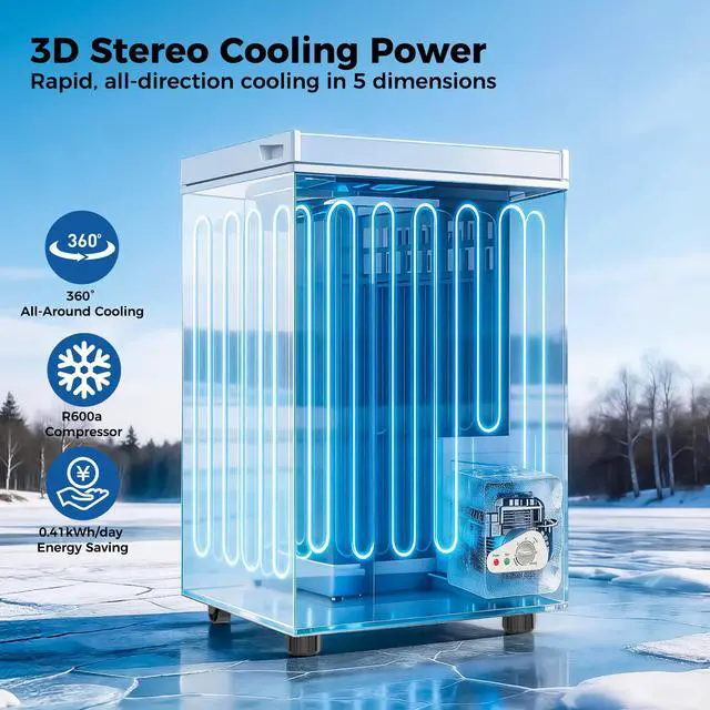 Alt view image 5 of 7 - 3.5 Cu.Ft Chest Freezer, Compact Deep Freezer with 2 Removable Baskets, Bottom Wheels, 6-Level Temperature Control with Fast Freeze Mode, Energy Saving Quiet Freezer, White
